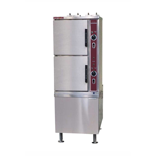 Crown GSX-16HE 16 Pan Propane Gas Convection Steamer on Cabinet Base