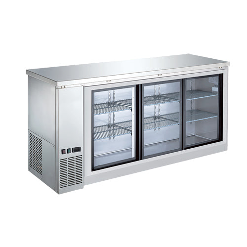 EFI CBBSGDS3-72CC 72" 3 Sliding Door Stainless Glass Back Bar Refrigerator