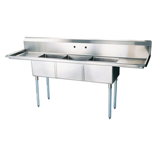 EFI-SI821-3BC 18″ x 21″ x 14″ Center Drain Triple Compartment Sink With Two Drain Boards