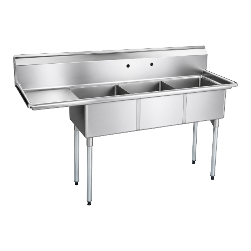 EFI SI824-3R-DW 30" X 24" X 14" Center Drain Three Compartment Dishwasher Sink With Left Drain Board