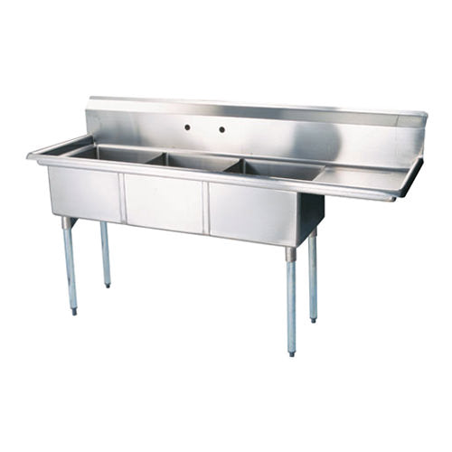 EFI SI824-3R 24x24x14 Corner Drain Three Compartment Sink With Right Drain Board