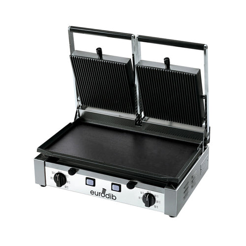 Eurodib PDL3000 20" Double Panini Grill with Grooved Top and Smooth Bottom - 208V