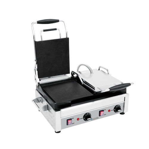 Eurodib SFE02375 10" Double Panini Grill with Smooth Left Plate and Grooved Right Plate - 240V