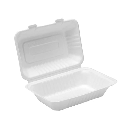Globe 6013 9" X 6" X 3025" Bagasse Compostable Hinged Container – 200/Case