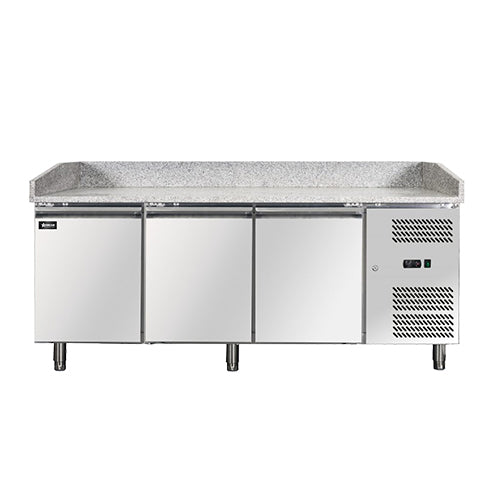 Omcan PT-CN-0580 80" Granite Top 3 Door Pizza Prep Refrigerator