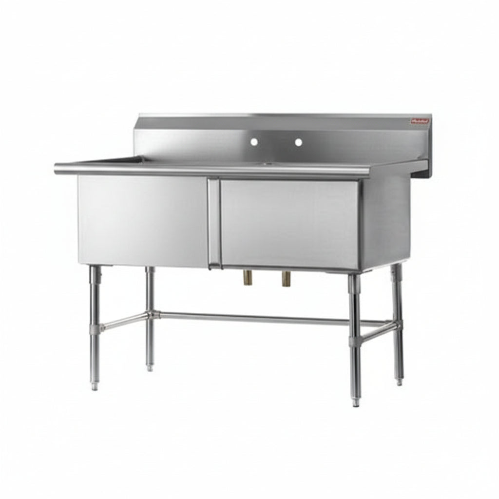 Rosko RO-SD-1818 18" x 18" x 11" Corner Drain Two Compartment Sink With No Drain Board