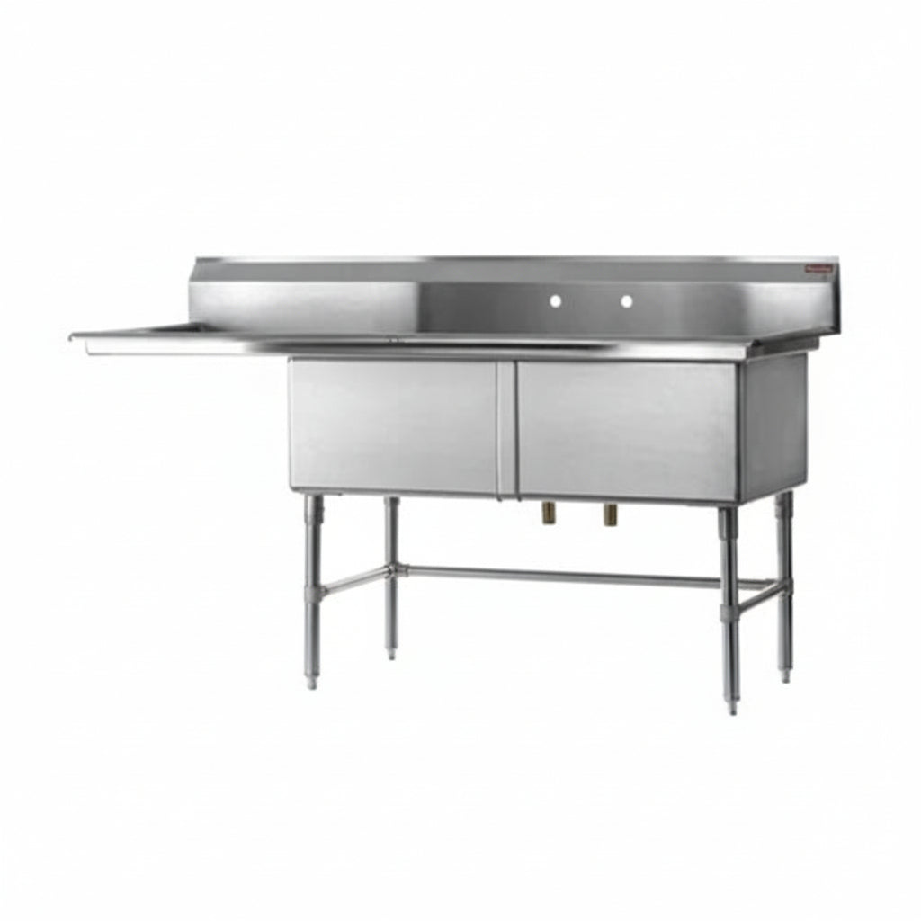 Rosko RO-SD-1818-L18 18" x 18" x 11" Corner Drain Two Compartment Sink With Left Drain Board