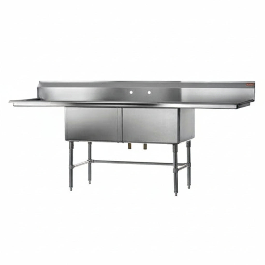 Rosko RO-SD-1818-LR18 18" x 18" x 14" Corner Drain Two Compartment Sink With Two Drain Boards