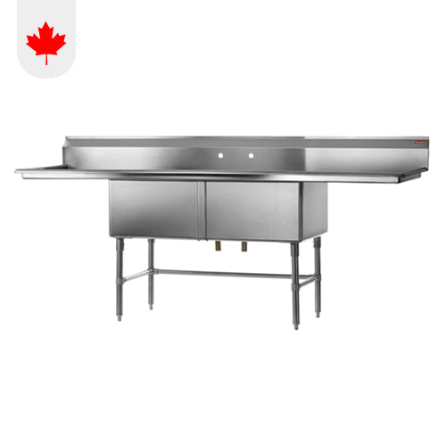 Rosko RO-SD-1818-LR18 18" x 18" x 14" Corner Drain Two Compartment Sink With Two Drain Boards