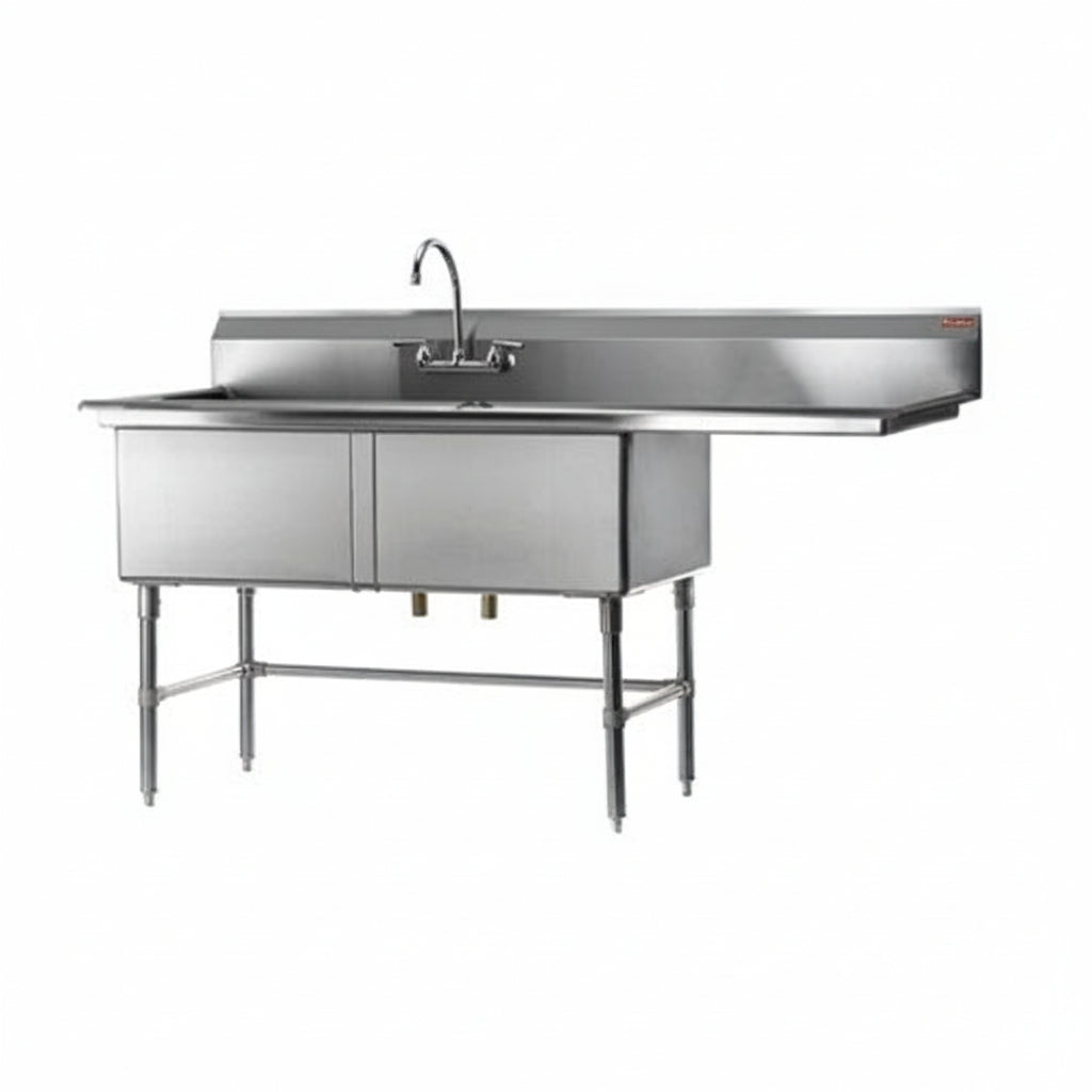 Rosko RO-SD-1818-R18 18" x 18" x 11" Corner Drain Two Compartment Sink With Right Drain Board