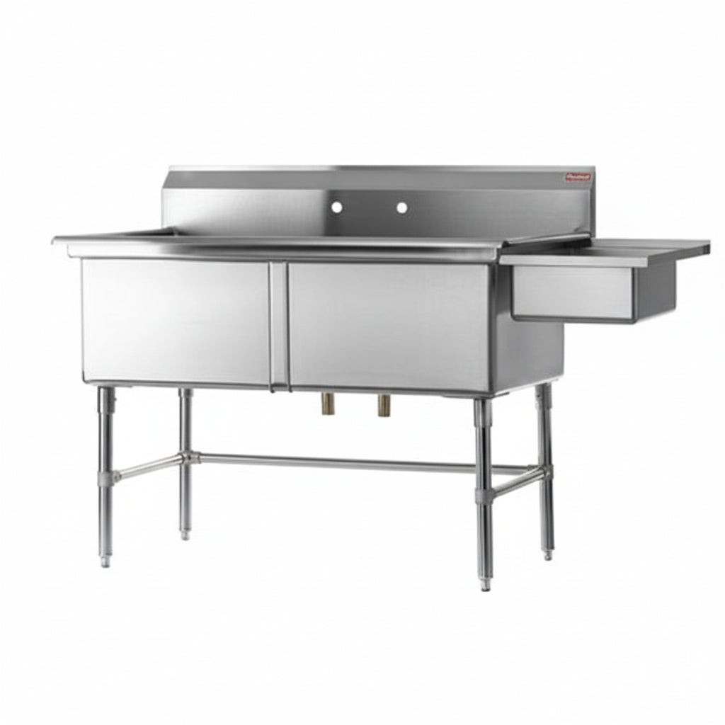 Rosko RO-SD-2424 24" x 24" x 14" Corner Drain Two Compartment Sink With No Drain Board