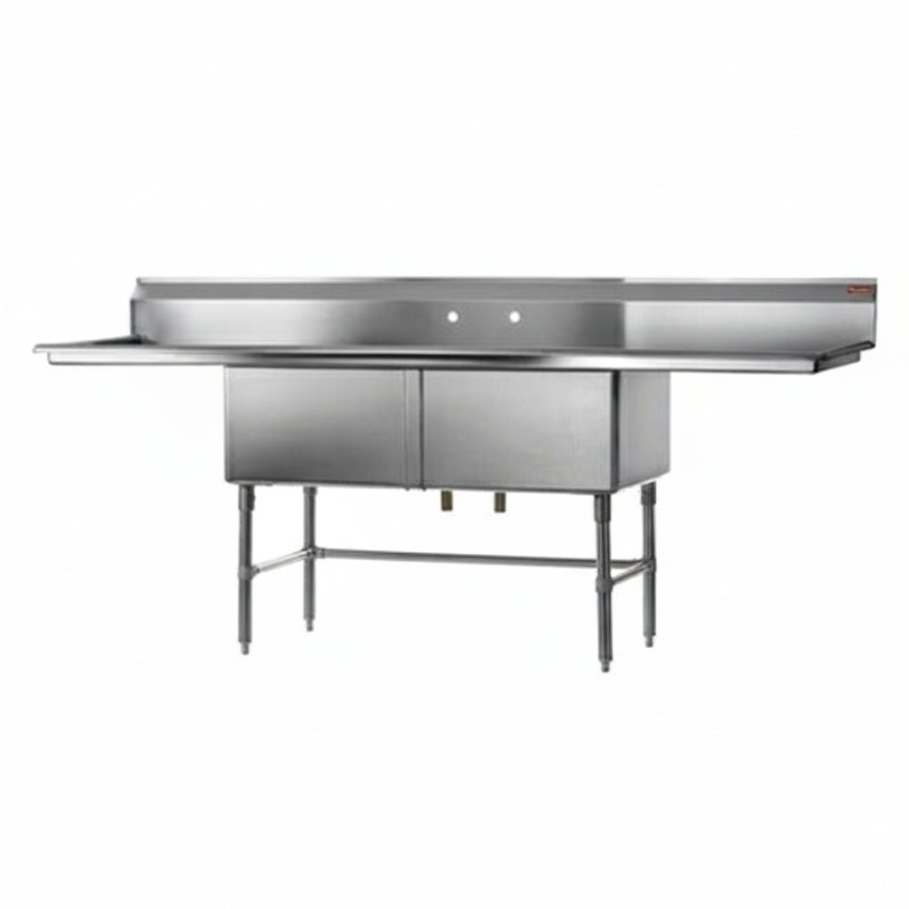 Rosko RO-SD-2424-LR24 24" x 24" x 14" Corner Drain Two Compartment Sink With Two Drain Boards