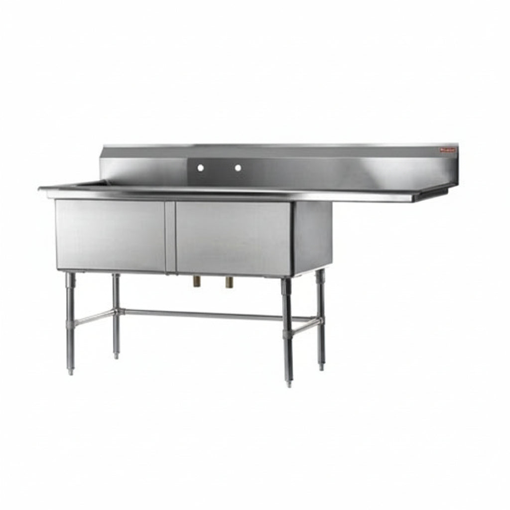 Rosko RO-SD-2424-R24 24" x 24" x 14" Corner Drain Two Compartment Sink With Right Drain Board