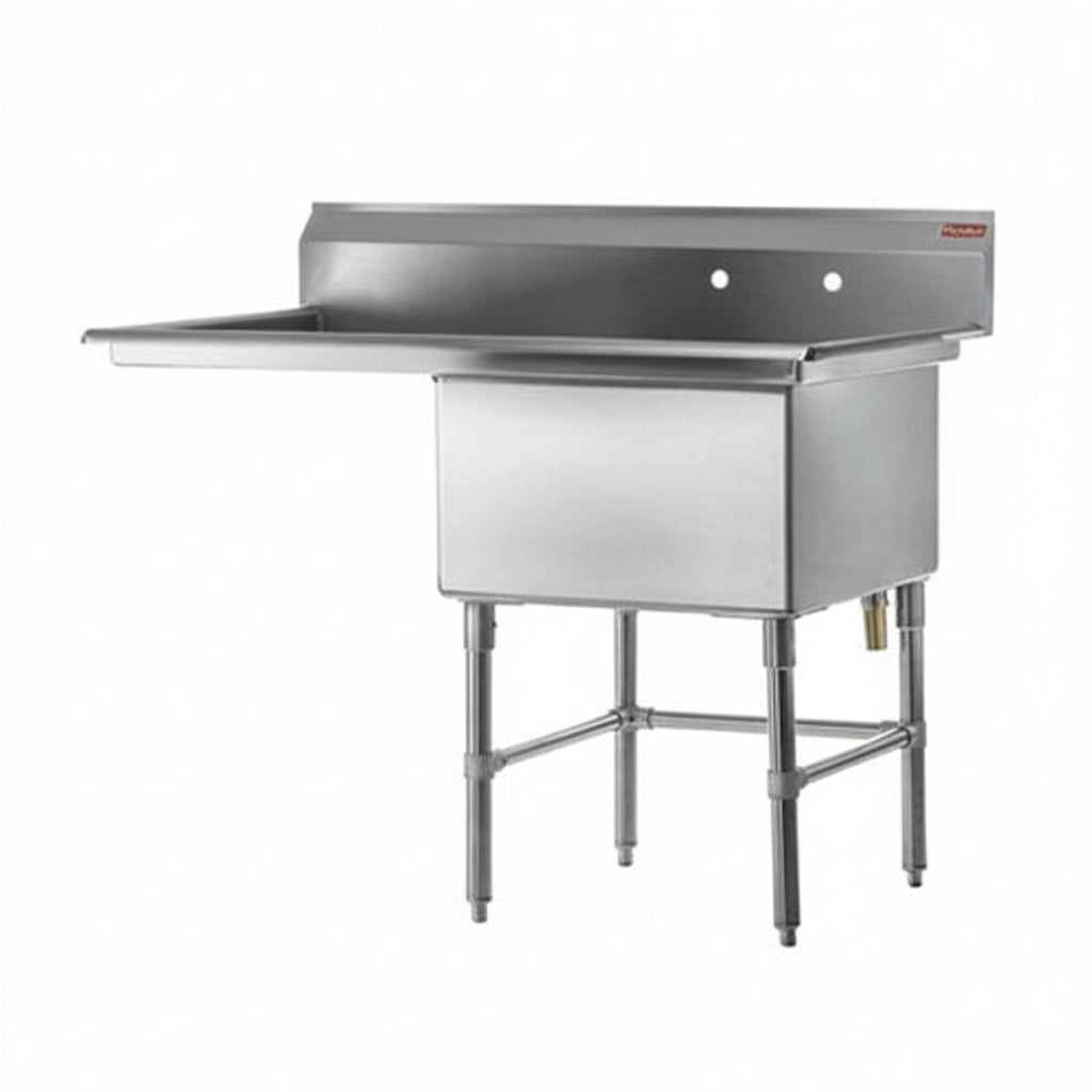 Rosko RO-SS-2424-L24 24" x 24" x 14" Corner Drain One Compartment Sink With Left Drain Board