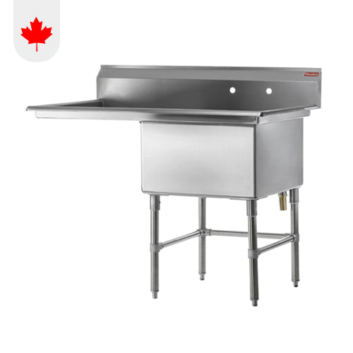 Rosko RO-SS-2424-L24 24" x 24" x 14" Corner Drain One Compartment Sink With Left Drain Board