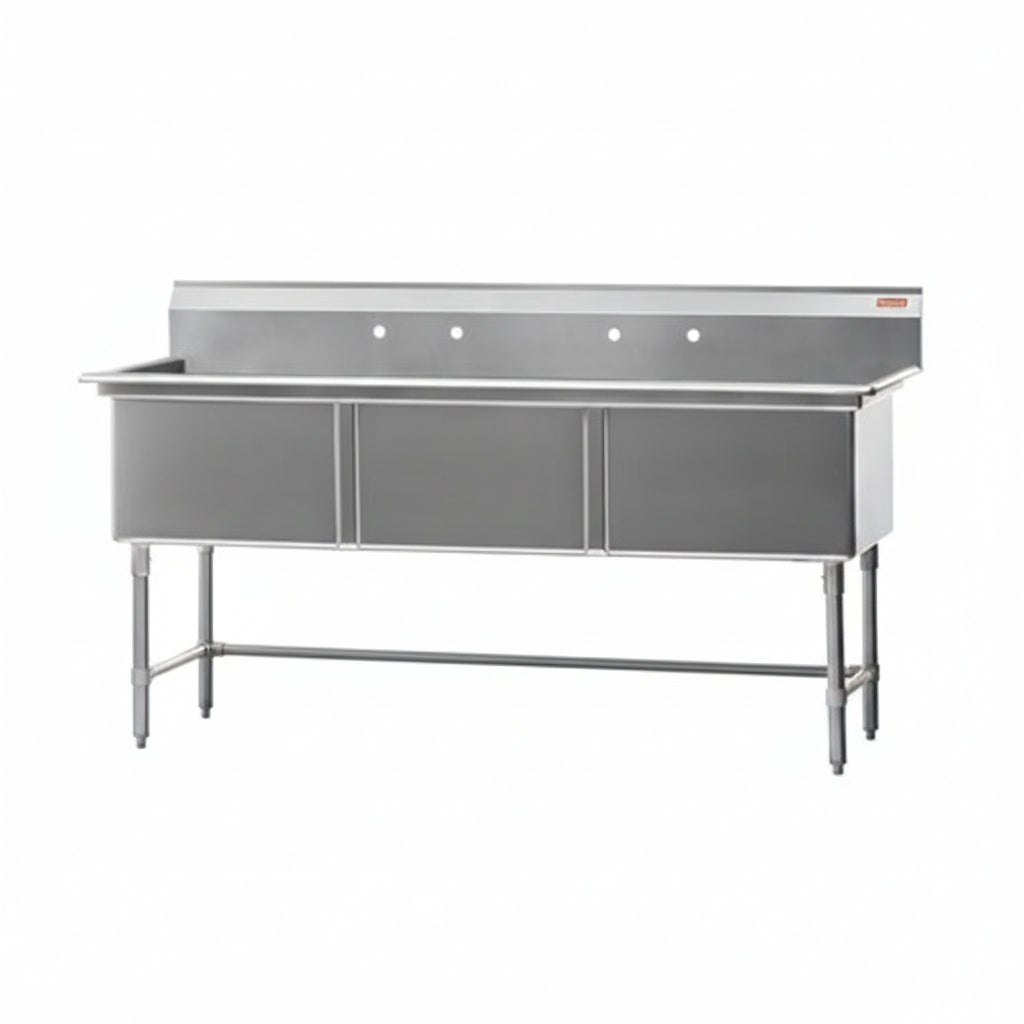 Rosko RO-ST-2424 24" x 24" x 14" Corner Drain Three Compartment Sink With No Drain Board