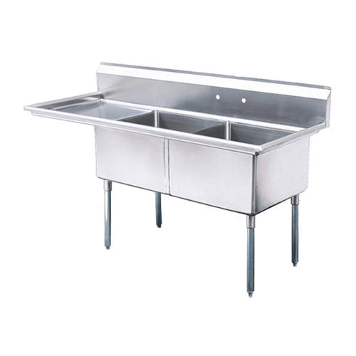 Thorinox TDS-2424-L24 24″ x 24″ x 14″ Corner Drain Two Compartment Sink With Left Drain Board