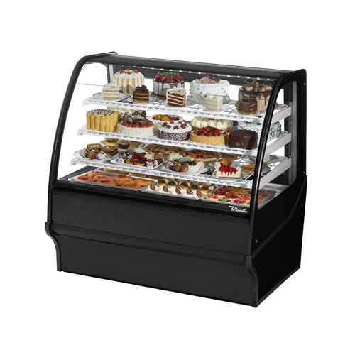 True TDM-R-77-GE-B 77" Black Curved Glass 2 Door Floor Refrigerated Bakery Case
