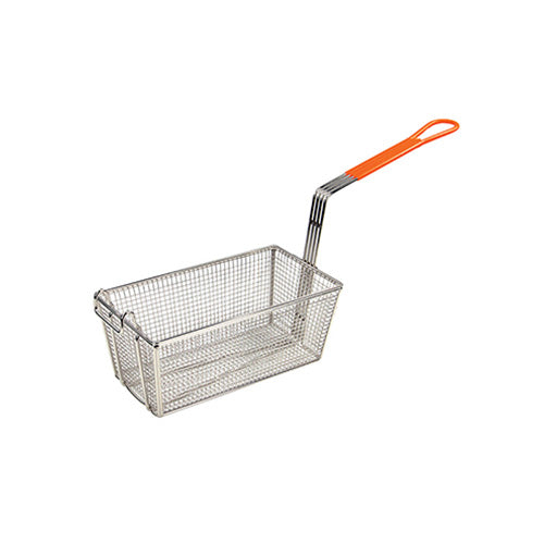 Winco FB-10 12 1/8" Rectangular Fry Basket With Orange Handle