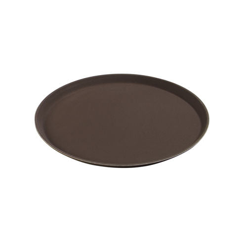 Winco TFG-14N 14" Round Non-Slip Brown Serving Tray