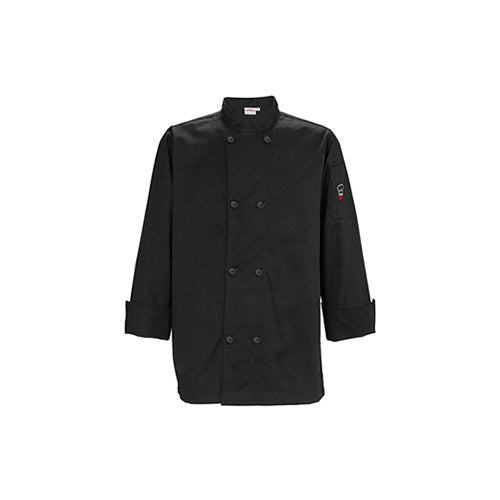 Winco UNF-6KXXL Black Poly-Cotton Men’s Tapered Fit Chef Jacket - Double Extra Large