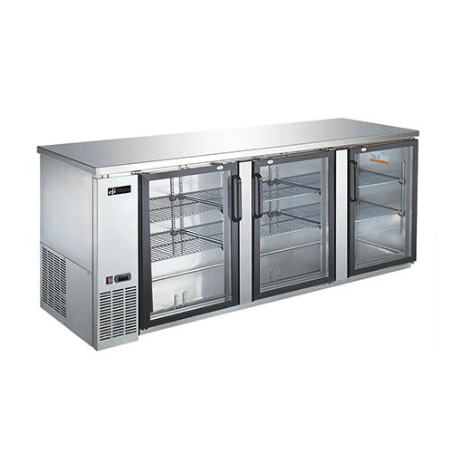 EFI CBBSGD3-90CC 90" 3 Door Stainless Glass Back Bar Refrigerator