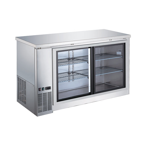 EFI CBBGDS2-60CC 60" 2 Sliding Door Stainless Glass Back Bar Refrigerator
