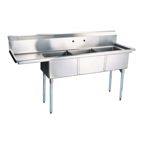 EFI SI821-3LC 18″ x 21″ x 14″ Center Drain Triple Compartment Sink With Left Drain Board