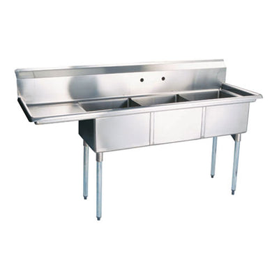EFI SI821-3LC 18″ x 21″ x 14″ Center Drain Triple Compartment Sink With Left Drain Board