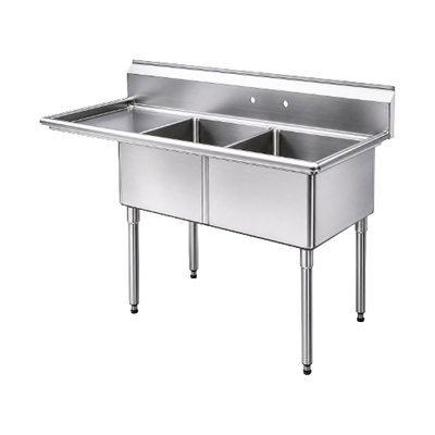 EFI SI824-2L-DW 30" X 24" X 14" Center Drain Two Compartment Dishwasher Sink With Left Drain Board