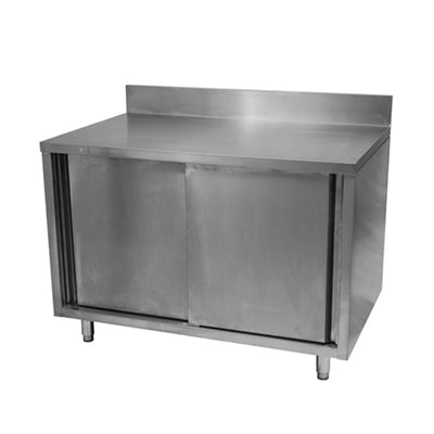 EFI TECB3084 30″ x 84″ 18 Gauge Stainless Steel Work Table With Cabinet Base With 4″ Back Splash