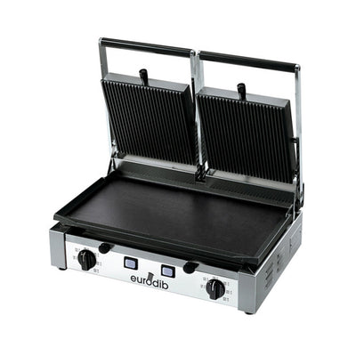 Eurodib PDL3000 20" Double Panini Grill with Grooved Top and Smooth Bottom - 208V