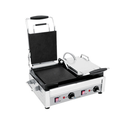 Eurodib SFE02375 10" Double Panini Grill with Smooth Left Plate and Grooved Right Plate - 240V
