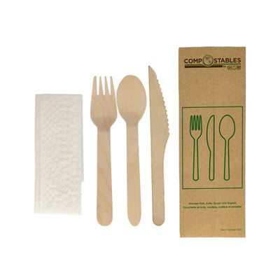 Globe 6051 6.5" Wooden Compostable Cutlery Set – 500/Case
