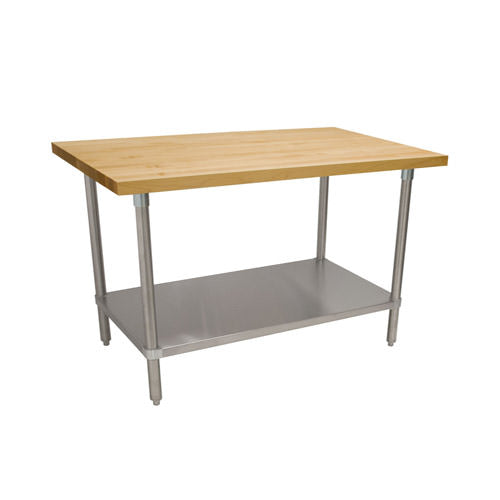 John Boos JNS06 24" x 96" Wood Top Work Table with Galvanized Undershelf - 1 1/2" Thick