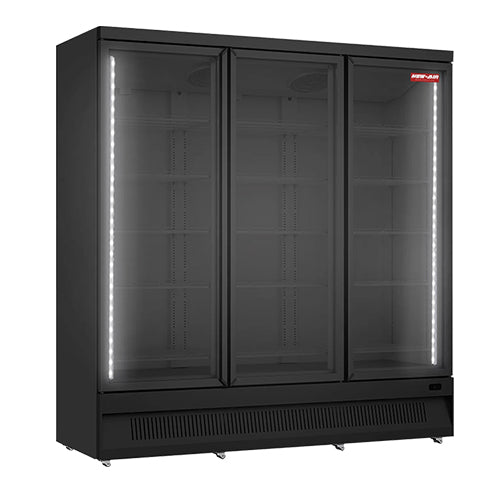 New Air NGR-74-HB 74" 3 Swing Door Glass Refrigerator Merchandiser - All Black