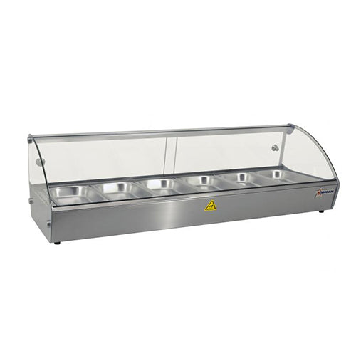 Omcan DW-CN-0006 44" Countertop Curved Glass Display Warmer with 6 Pans
