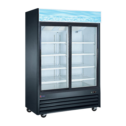 Omcan RE-CN-0045-HC-BK 53" 2 Sliding Door Glass Refrigerator Merchandiser