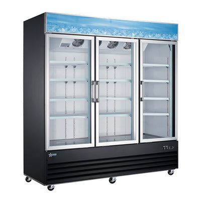 Omcan RE-CN-0052-HC-BK 78" 3 Swing Door Glass Refrigerator Merchandiser