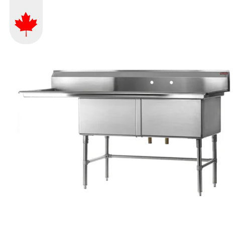 Rosko RO-SD-2424-L24 24" x 24" x 14" Corner Drain Two Compartment Sink With Left Drain Board