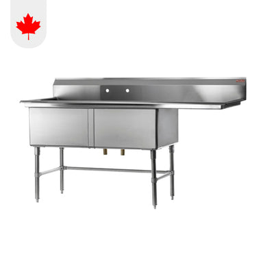 Rosko RO-SD-2424-R24 24" x 24" x 14" Corner Drain Two Compartment Sink With Right Drain Board