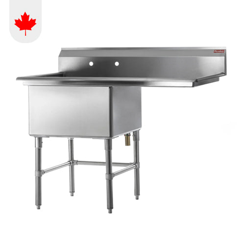 Rosko RO-SS-2424-R24 24" x 24" x 14" Corner Drain One Compartment Sink With Right Drain Board