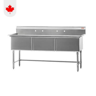 Rosko RO-ST-2424 24" x 24" x 14" Corner Drain Three Compartment Sink With No Drain Board