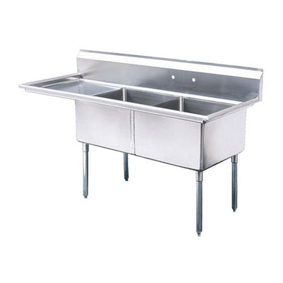 Thorinox TDS-2424-L24 24″ x 24″ x 14″ Corner Drain Two Compartment Sink With Left Drain Board