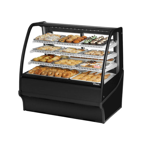 True TDM-DC-36-GE-B 36" Black Curved Glass 2 Door Floor Dry Bakery Case