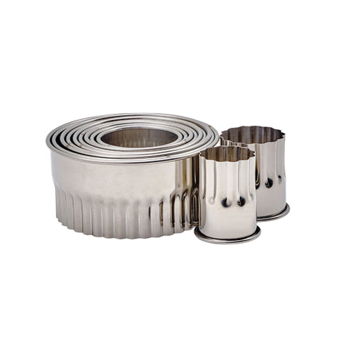 Winco CST-12 2" High 11-Piece Round Fluted Stainless Steel Cookie Cutter Set