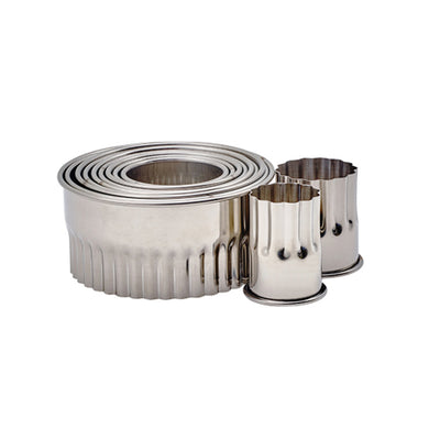 Winco CST-12 2" High 11-Piece Round Fluted Stainless Steel Cookie Cutter Set