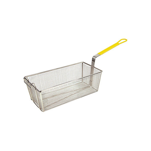 Winco FB-40 17" Rectangular Fry Basket With Yellow Handle