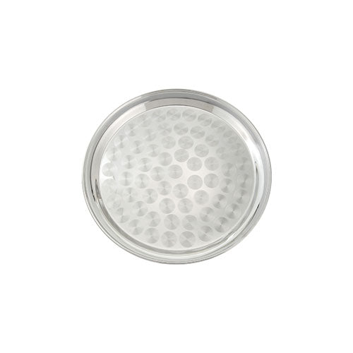 Winco STRS-14 14" Stainless Steel Round Serving Tray With Swirl Pattern
