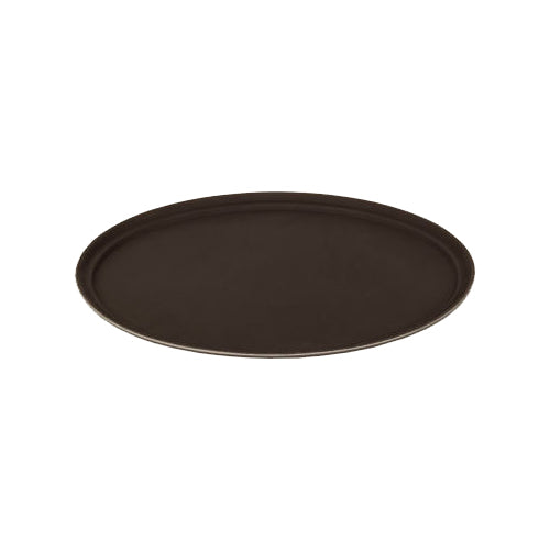 Winco TFG-2622N 26" X 22" Oval Non-Slip Brown Serving Tray